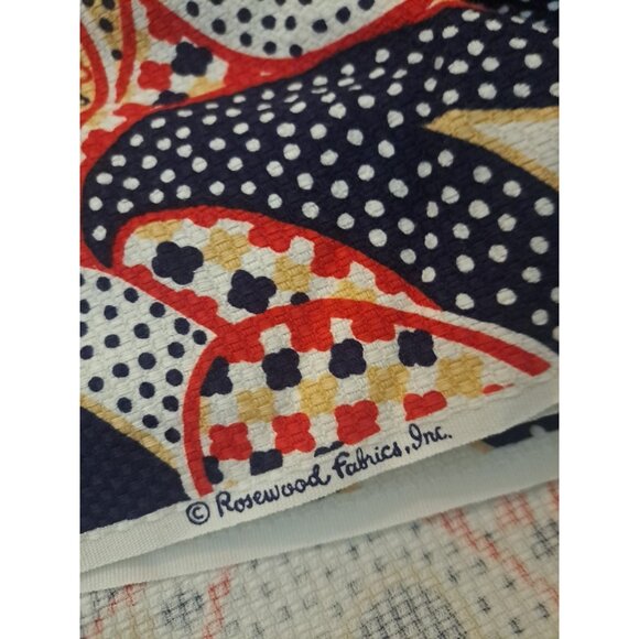 Vintage Fabric Material Paisley Red Beige Blue Polka Dot 3+ Yards Panel 1970s - Picture 5 of 5